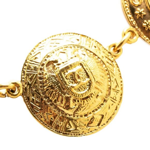 CHANEL CC Logos Round Emblem Necklace 17" Gold Tone Auth - Picture 3 of 5